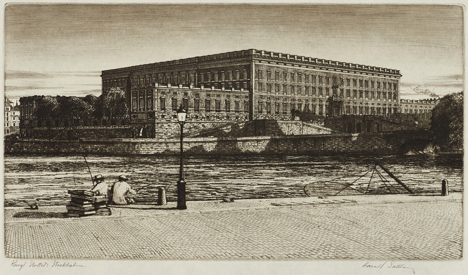 HARALD SALLBERG (1895-1963). "Kungliga slottet, Stockholm", signerad och betitlad i blyerts, etsning.
