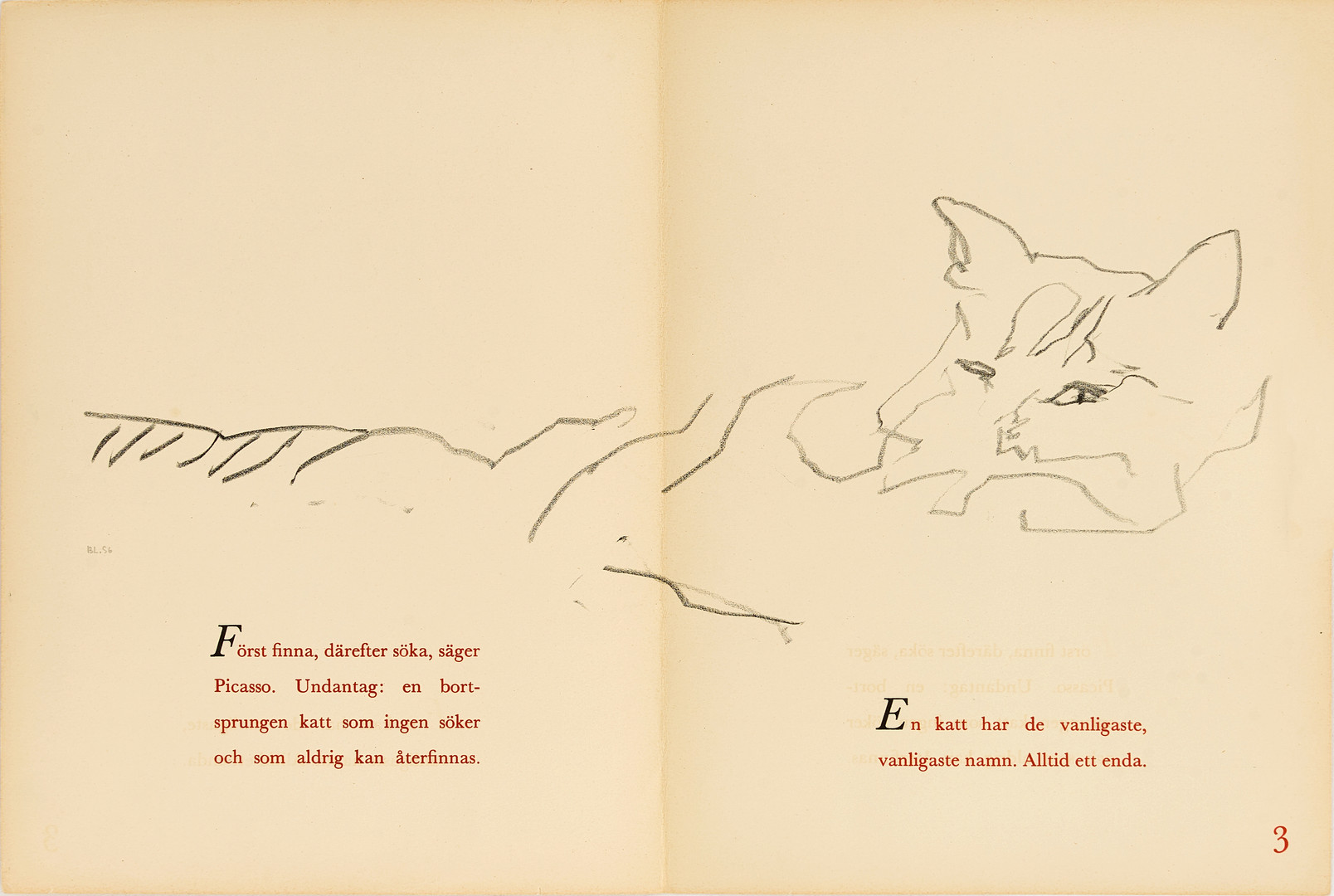 BIRGITTA LILJEBLADH (Göteborg 1924-2014 Göteborg). Katt, monogramsignerad och daterad 56., text Lars Forsell, litografi.