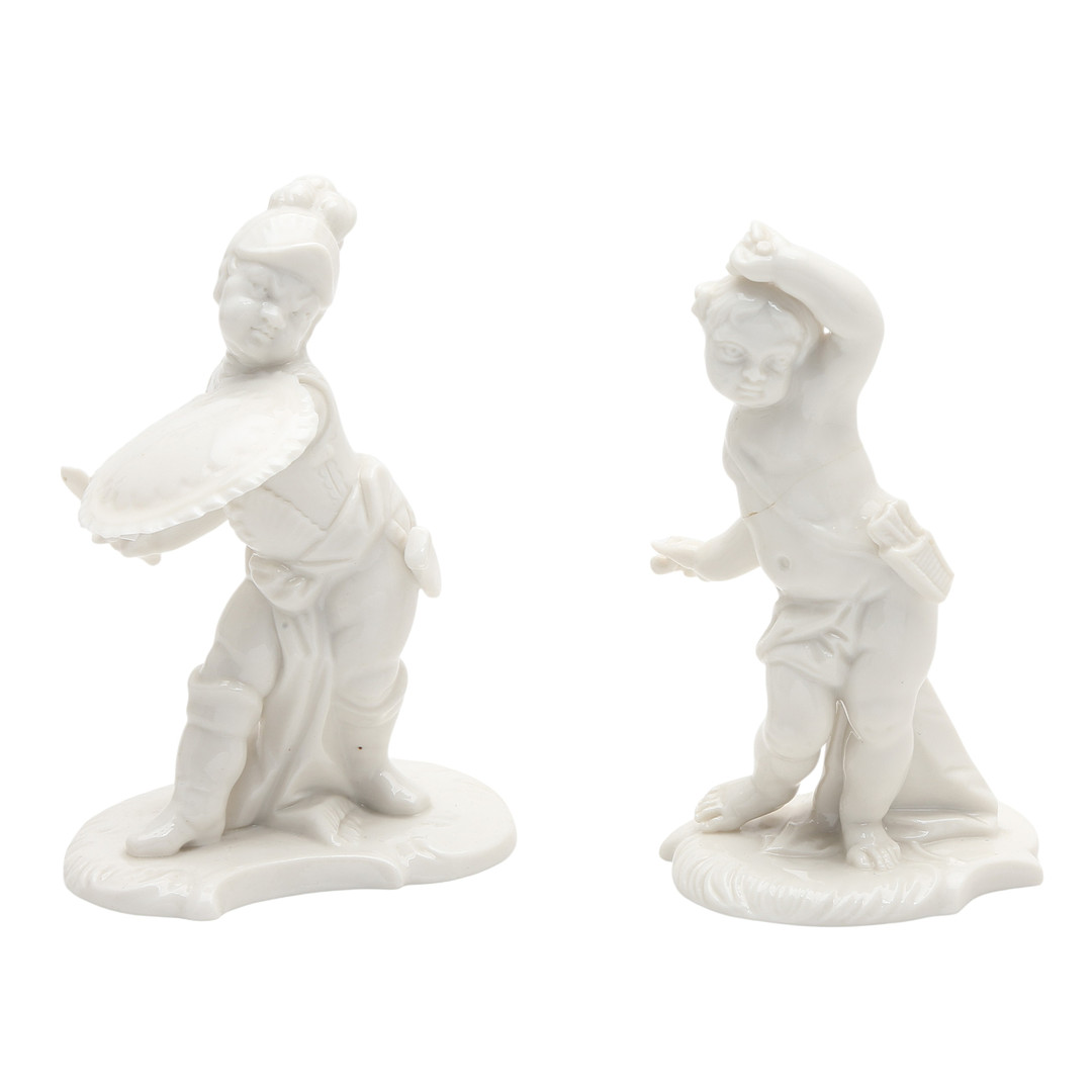 “Children”, two “Blanc de Chine” Nymphenburg porcelain figures, 20th Century.