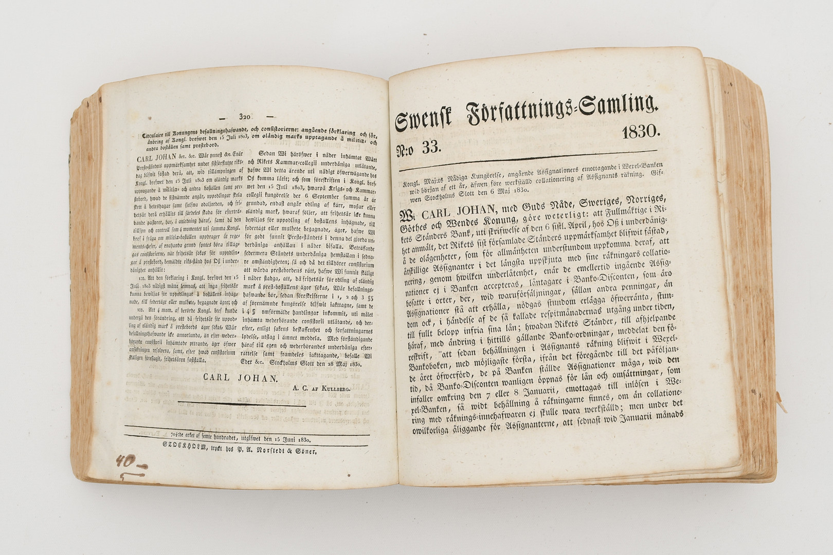 Svensk författnings-samling 1830, 1834, 1835.