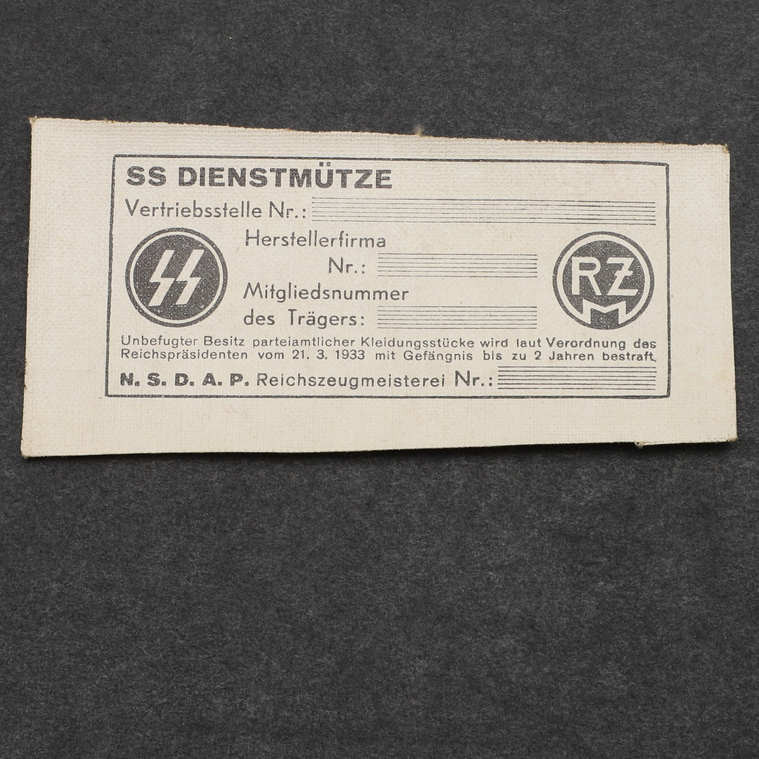 Images for 4992619. AN SS/RZM LABEL FOR A PEAKED CAP. - Auctionet