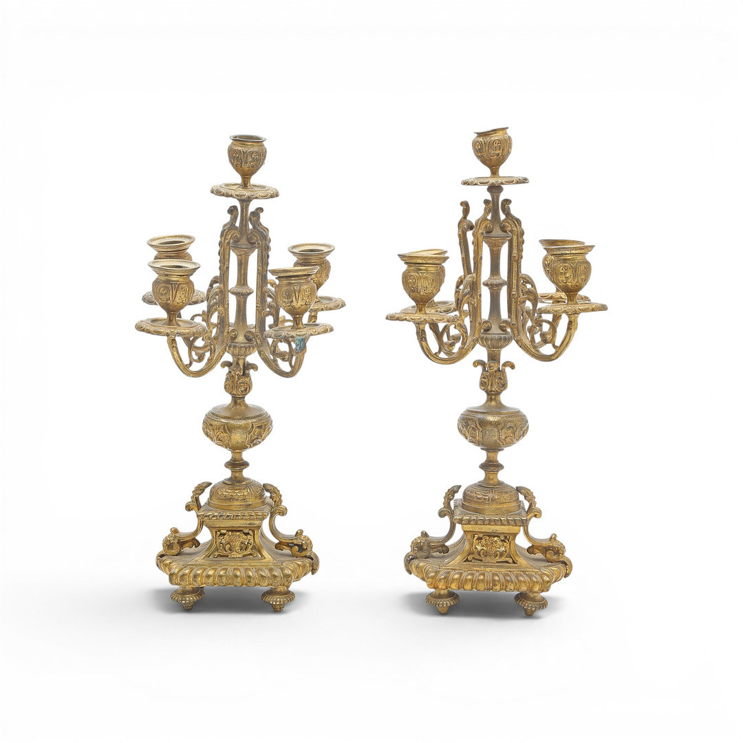 Pair of Napoleon III gilt bronze candelabra, late 19th Century.