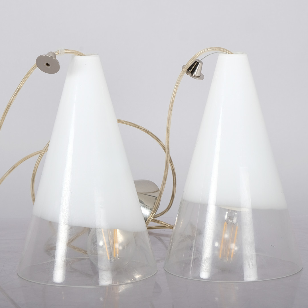ACHILLE CASTIGLIONI. Taklampor, "Fucsia 2", (2 st), Italien.