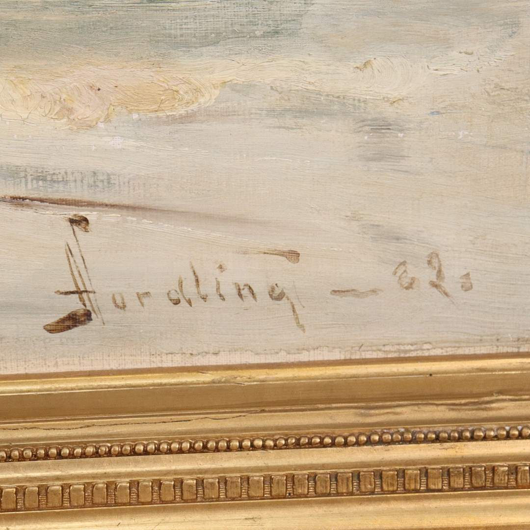 ADOLF NORDLING. olja på duk, fiskhandel i hamn.