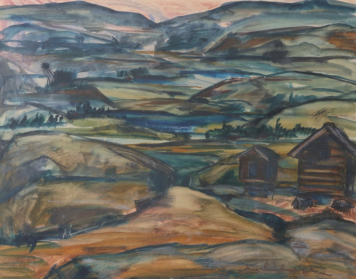 ARNE LUNDING PETERSEN. Landskap, akvarell, signerad.