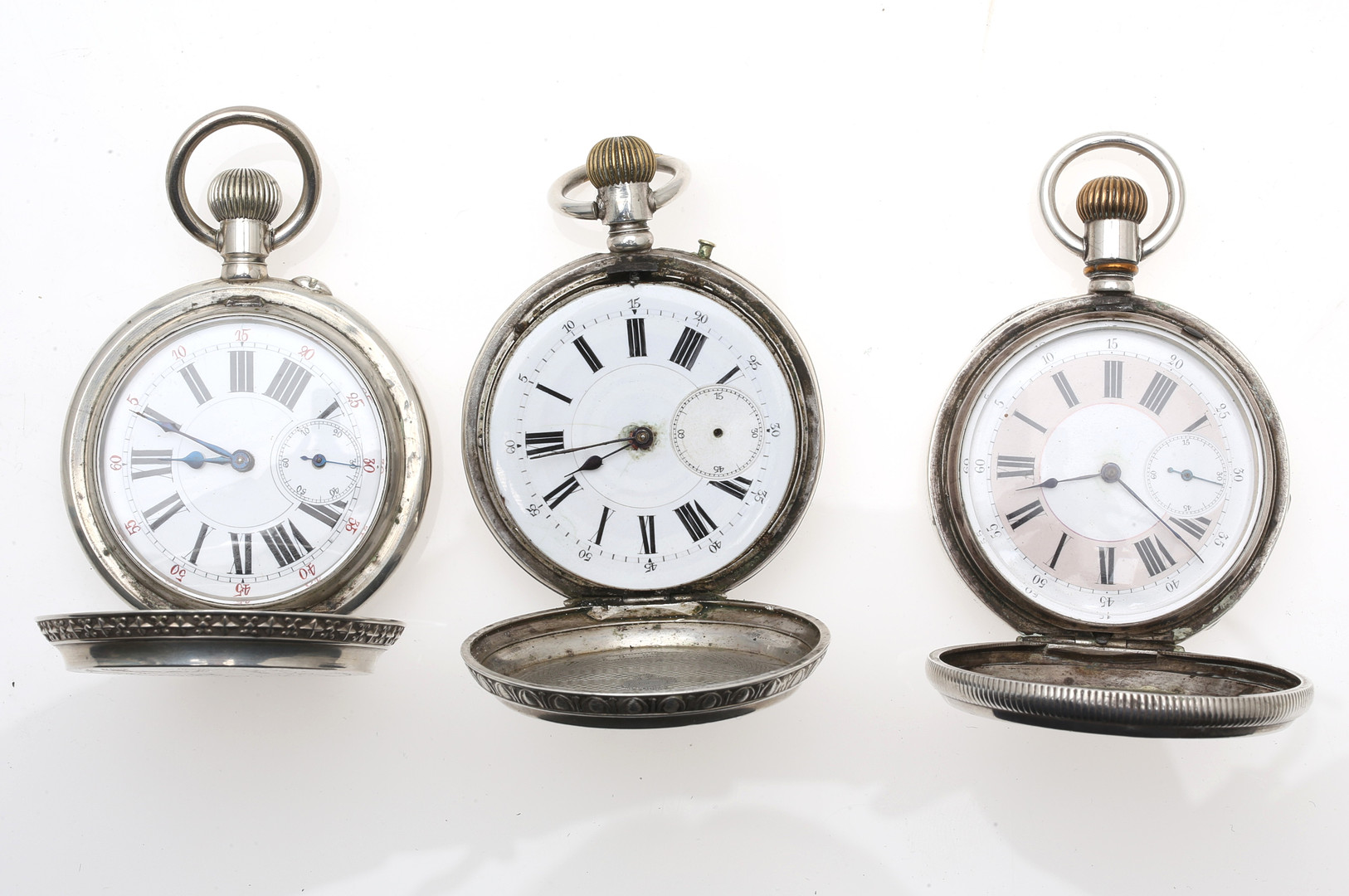 Three Swiss silver pocket watches, second half of the 19th Century.