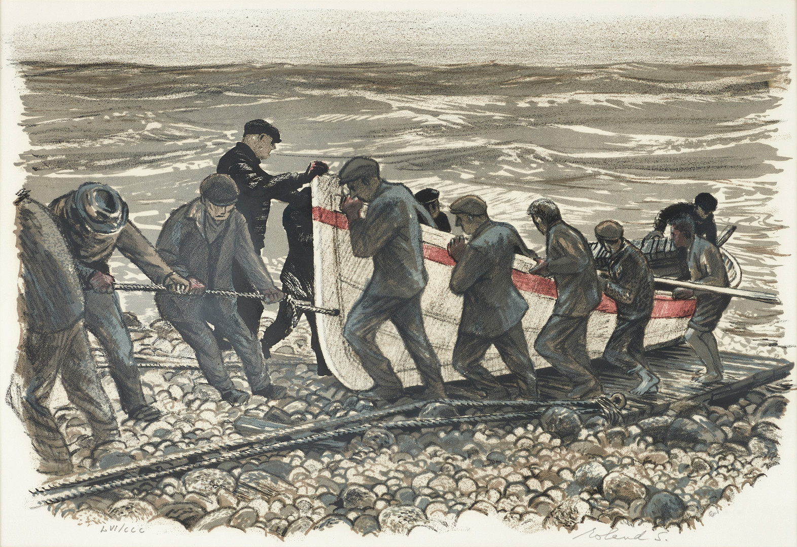 ROLAND SVENSSON (1910–2003). The landing place (1963), signerad och numrerad LVI/CCC, färglitografi.