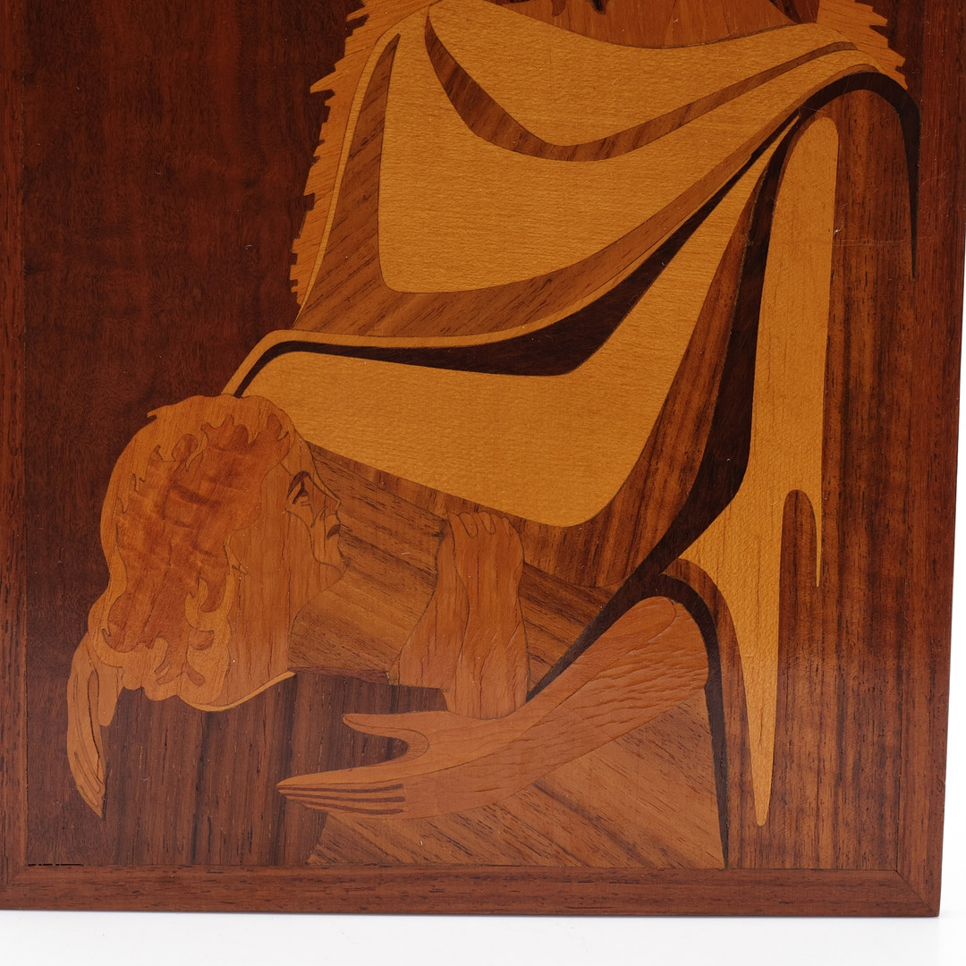 TAVLA, Intarsia, porträtt av Jesus, 1900-tal.