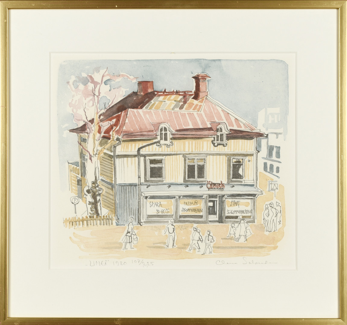 CLARA SALANDER. Färglitografi "Umeå", Numrerad: 107/225. Signerad, 1980.