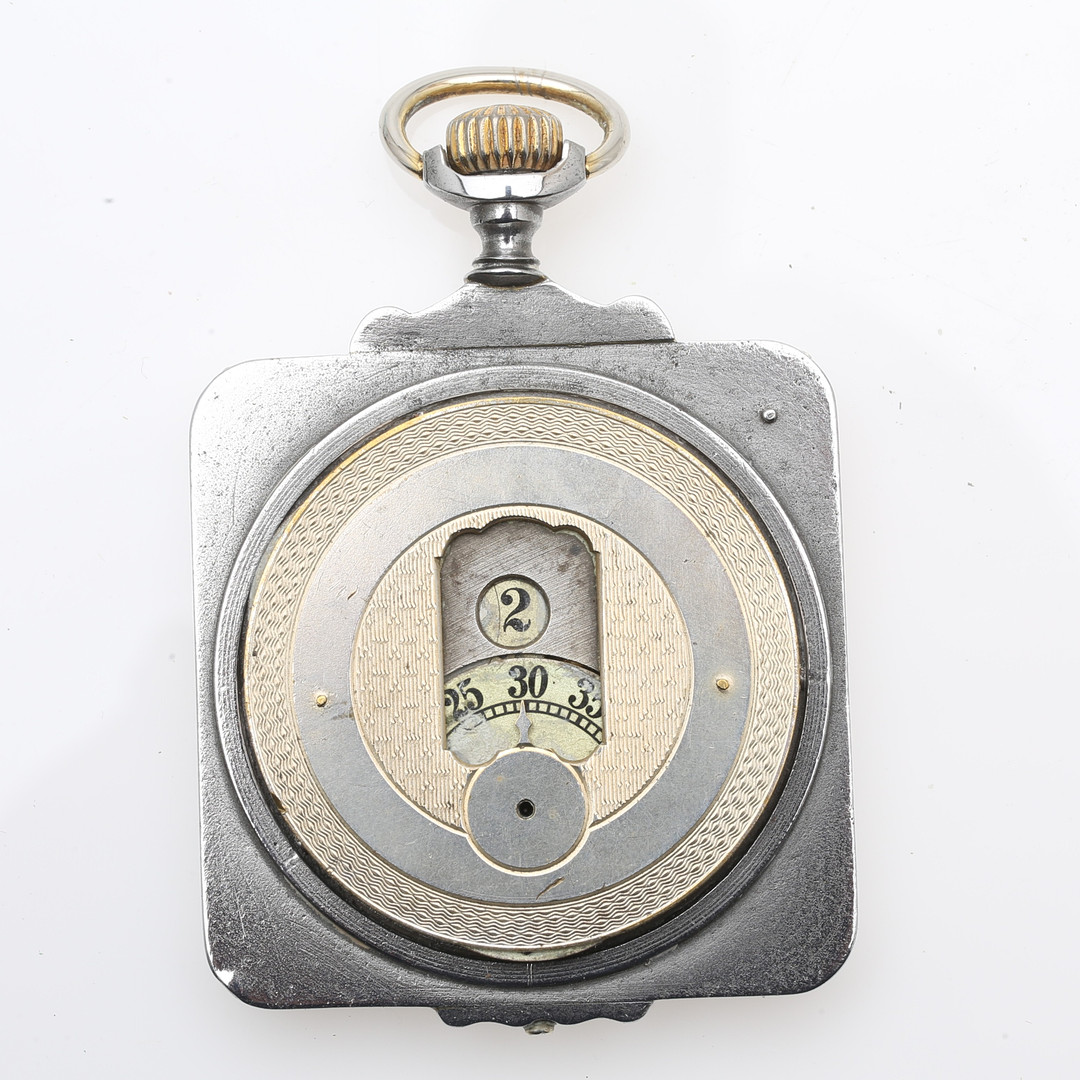 Swiss "jumping hour" pocket watch in steel, late 19th Century.