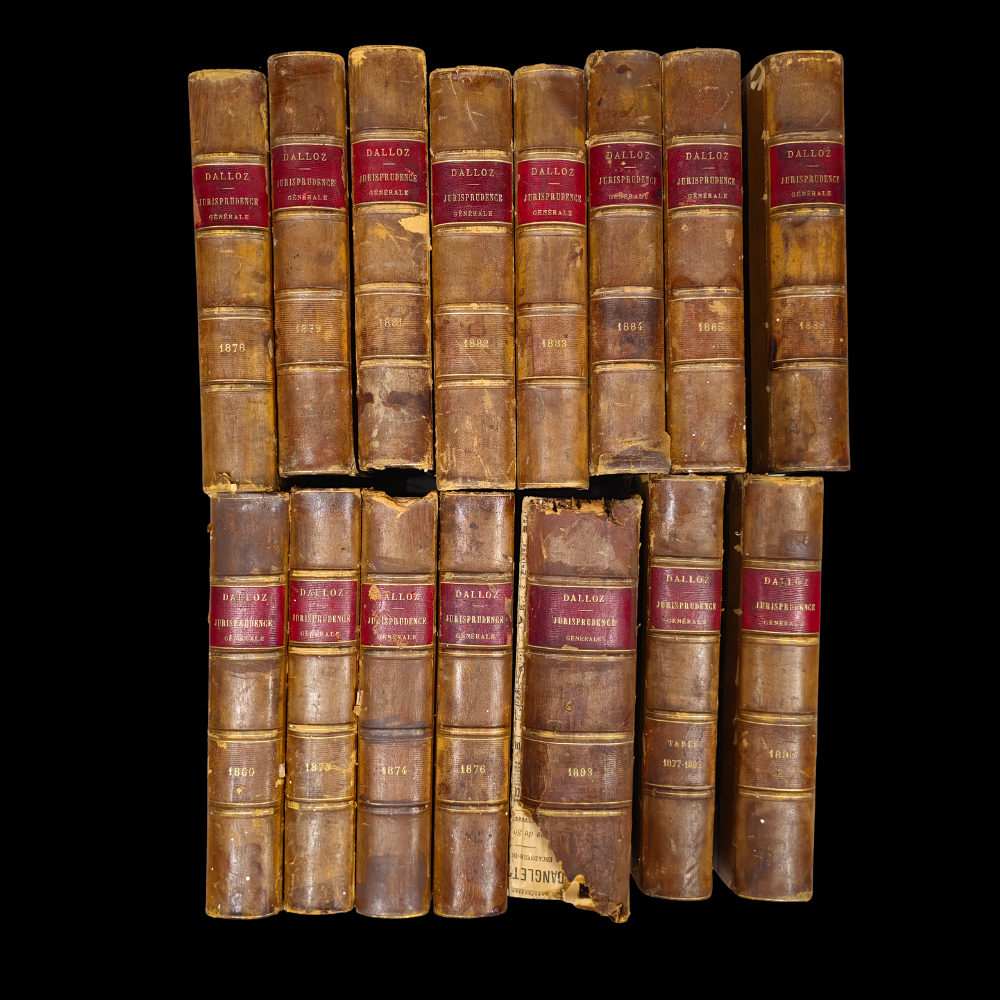 14 TOMOS (COLECCIÓN INCOMPLETA). JURISPRUDENCE GÉNÉRALE: RECUIL PÉRIODIQUE ET CRITIQUE DE JURISPRUDENCE, DE LÉGISLATION ET DE DOCTRINE. + 1 TOMO JURISRPUDENCE GÉNERALE: TABLE 1877 - 1887. M. DALLOZ. ED. DESPACHO DE JURISPRUDENCIA 1860 - 1893.