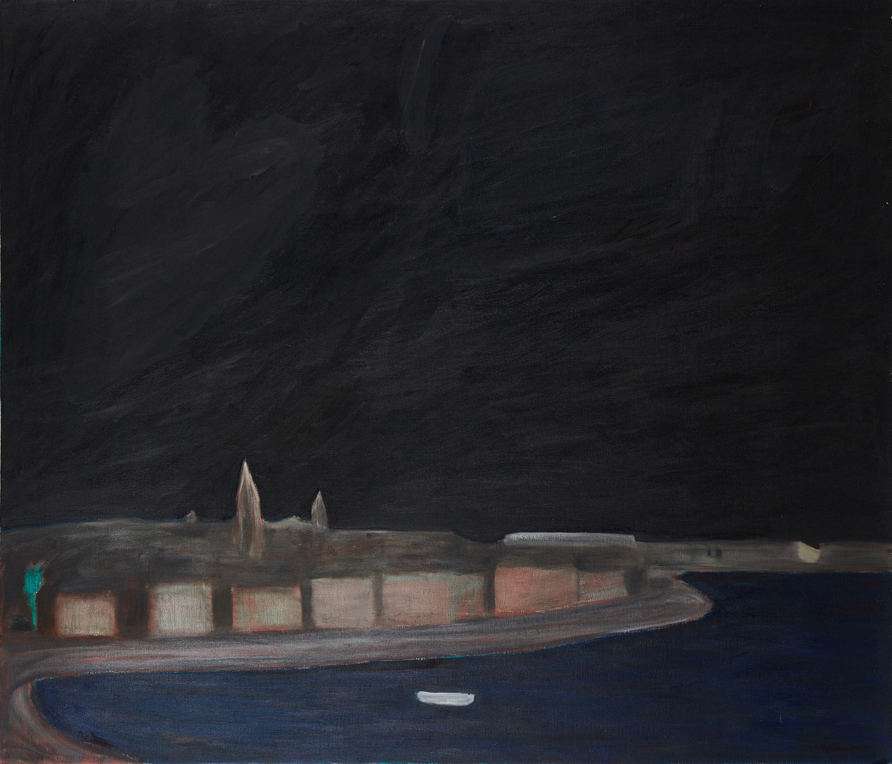 JAN LILJEQVIST (1932-2003). Stockholmsnatt, målning nr 801, olja på duk.
