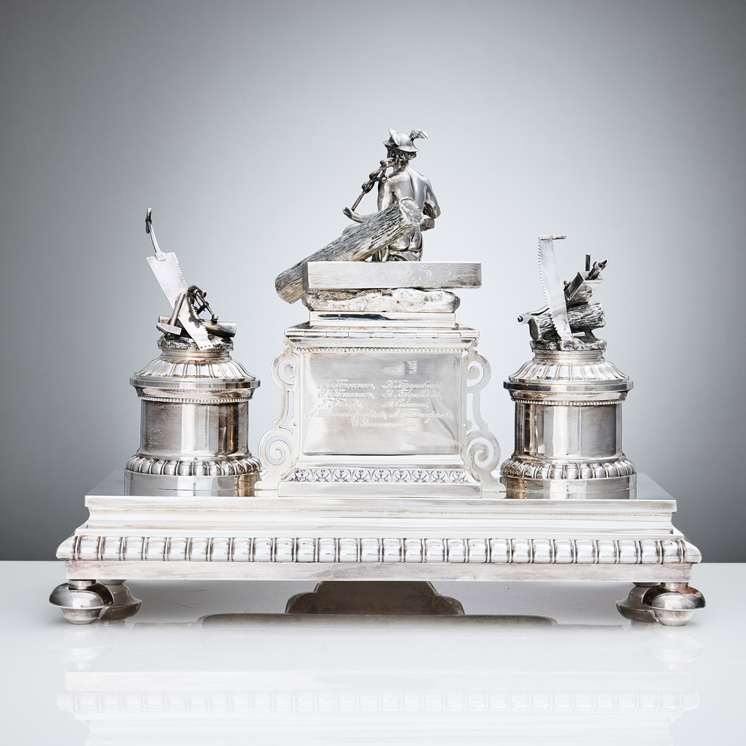GRACHEV BROTHERS. High-quality silver desk set by the firm Grachev, St ...