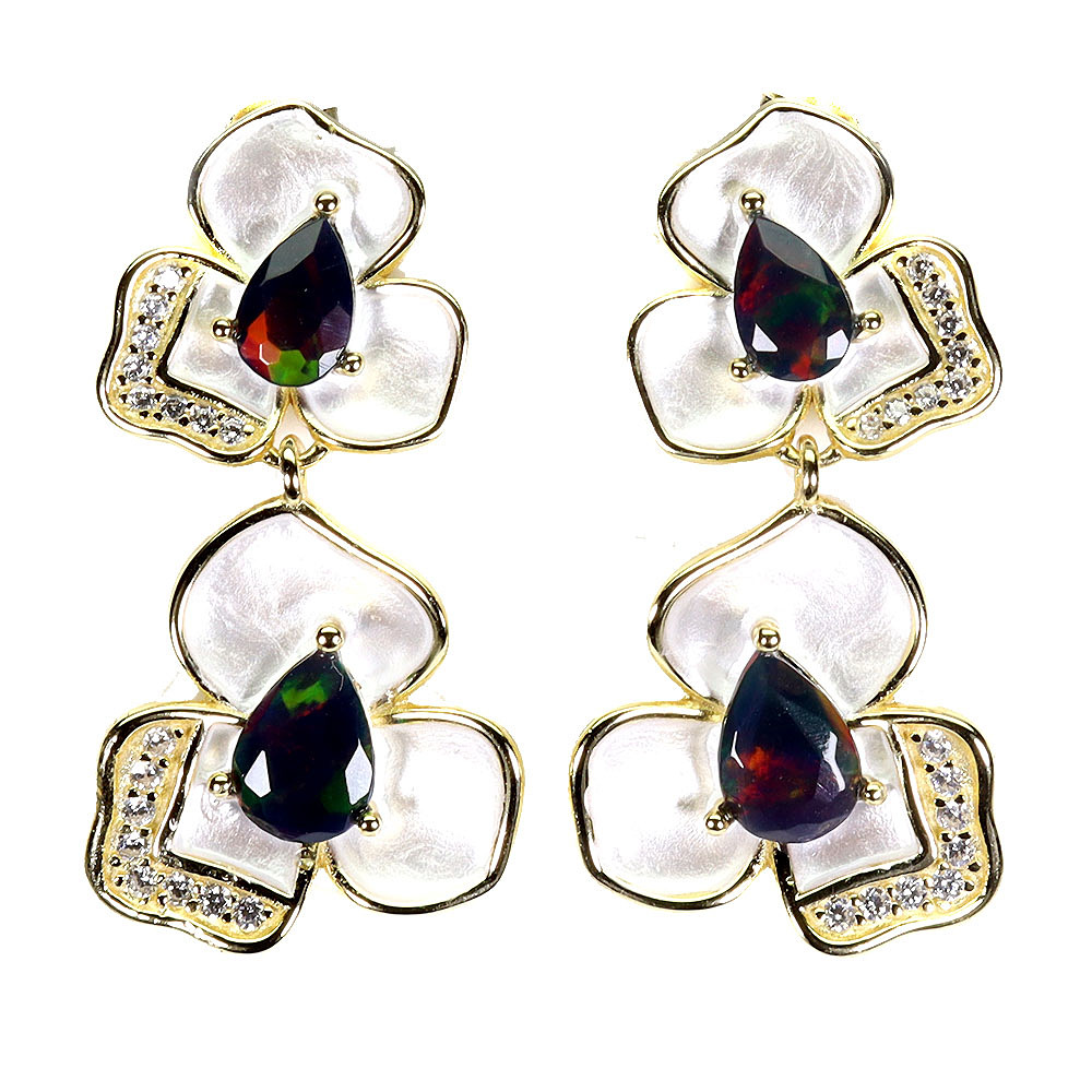 BLACK OPAL SILVER EARRINGS.