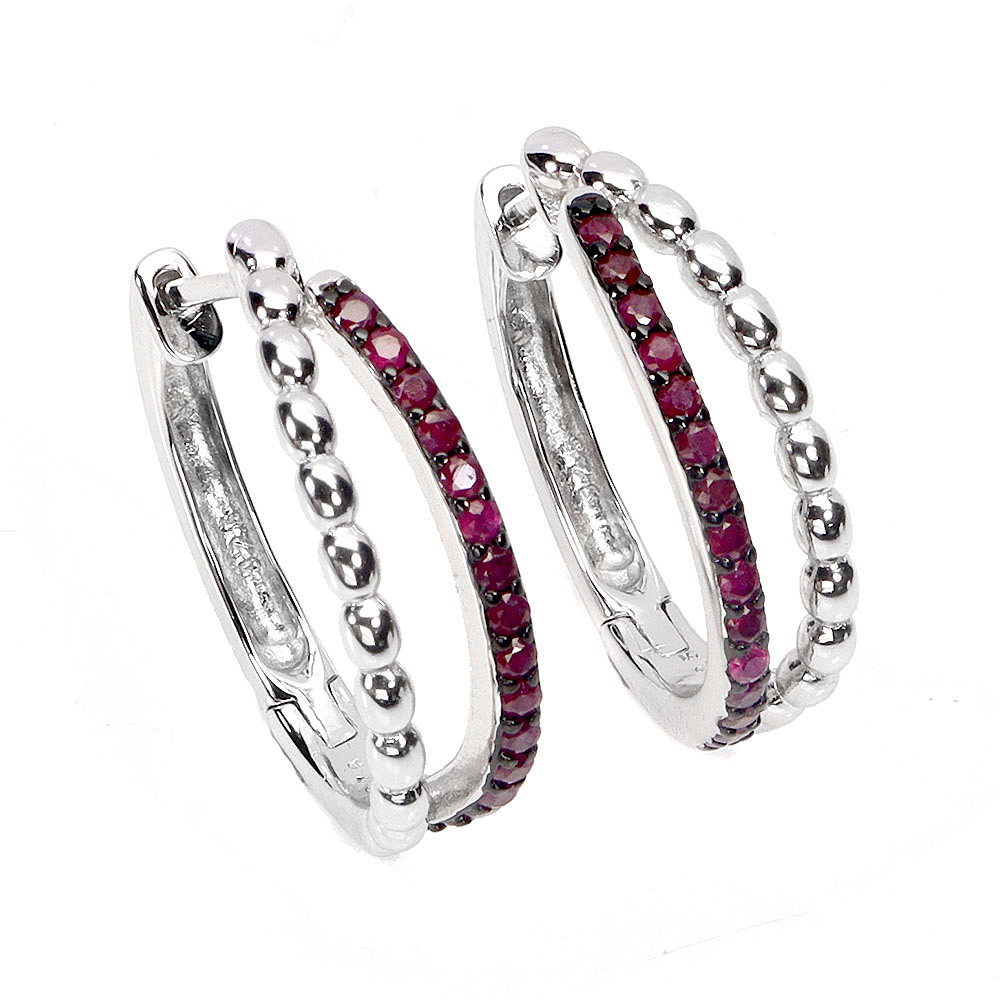 RUBY SILVER HOOP EARRINGS.