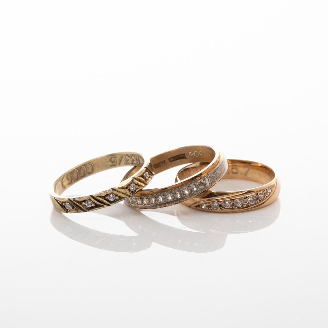 RINGAR, 3 st, Förgyllt sterlingsilver, Cubic zirkoner.