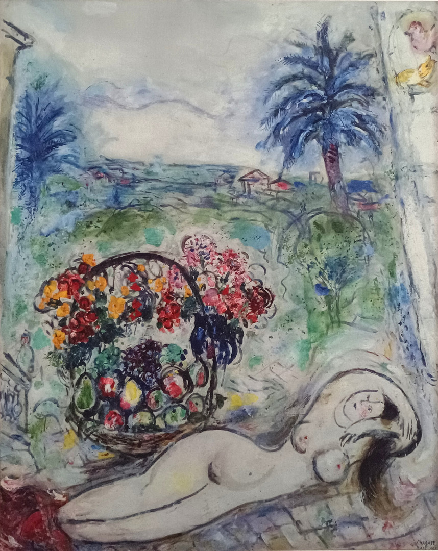 CHAGALL, MARC. NACH. Nu au panier de fleurs / Akt mit Blumenkorb, Farboffsetdruck.