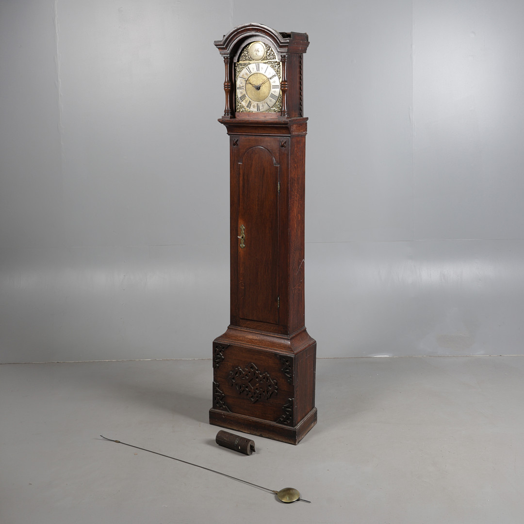 A 19TH CENTURY OAK LONG CASE CLOCK, DIAL SIGNED ROBERT BROWN OF BOTESDALE.