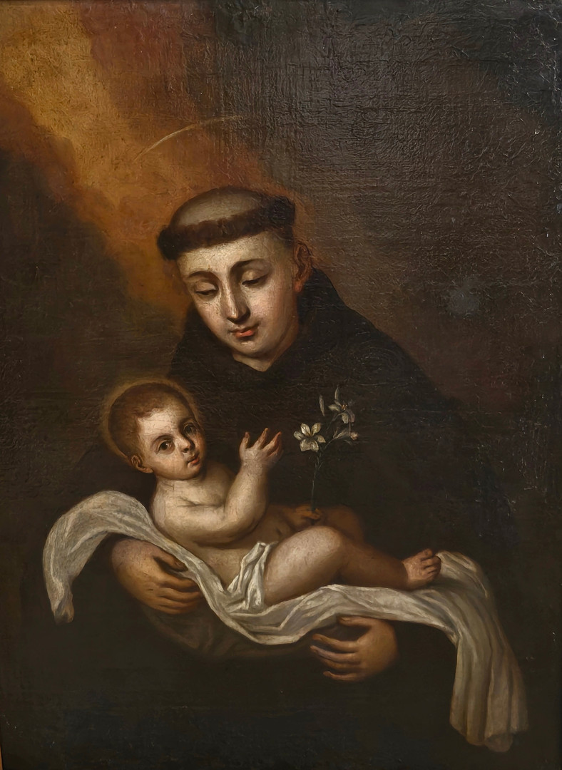 ESCUELA ESPAÑOLA SIGLO XVIII. San Antonio de Padua con el Niño Jesús, óleo sobre lienzo.
