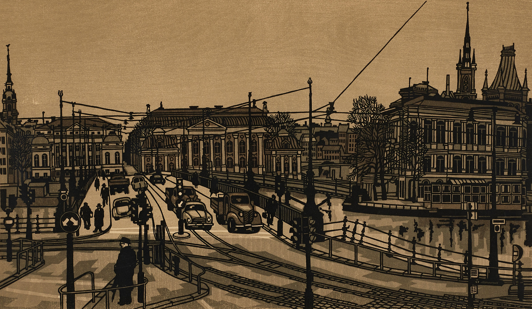 SVEN OLOF EHRÉN (1927-2004). Vasabron - Stockholm, signerad och daterad -61, numrerad 157/310, träsnitt.