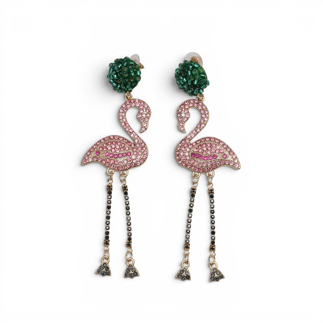 Flamingo-shaped long earrings.