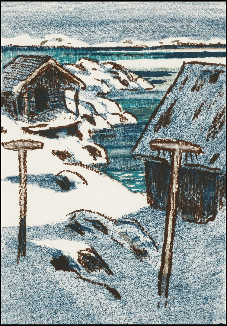 ROLAND SVENSSON (1910-2003). "Utskärsvinter", signerad roland S., HC, 45/50, färglitografi.