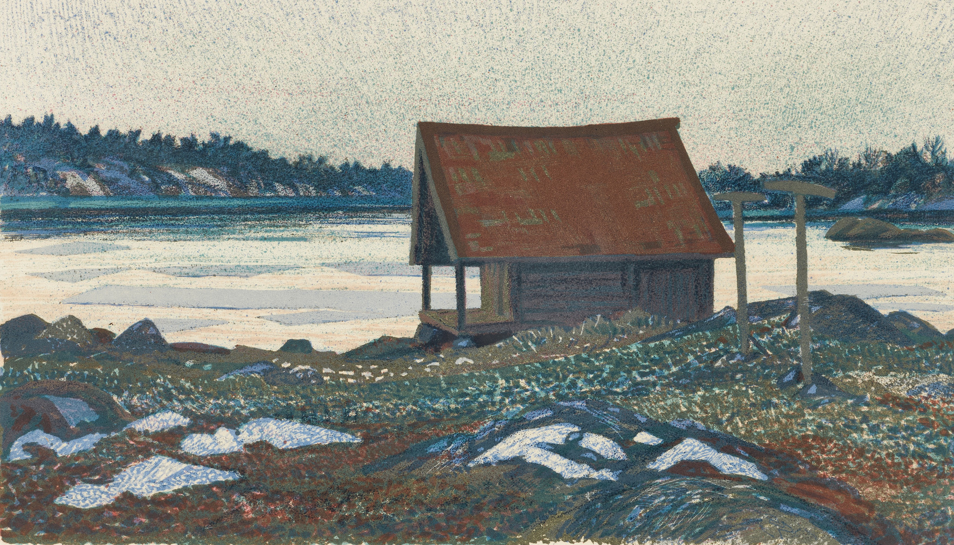 ROLAND SVENSSON (1910-2003), Vårkväll, Möja, signerad och numrerad 296/310, färglitografi.