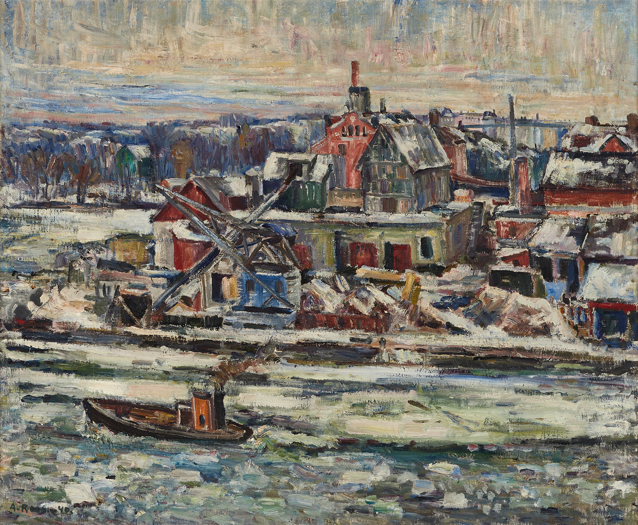 ALEXANDER  ROOS (1895-1973). Båtvarv i Stockholm, signerad, daterad -40, olja på duk.