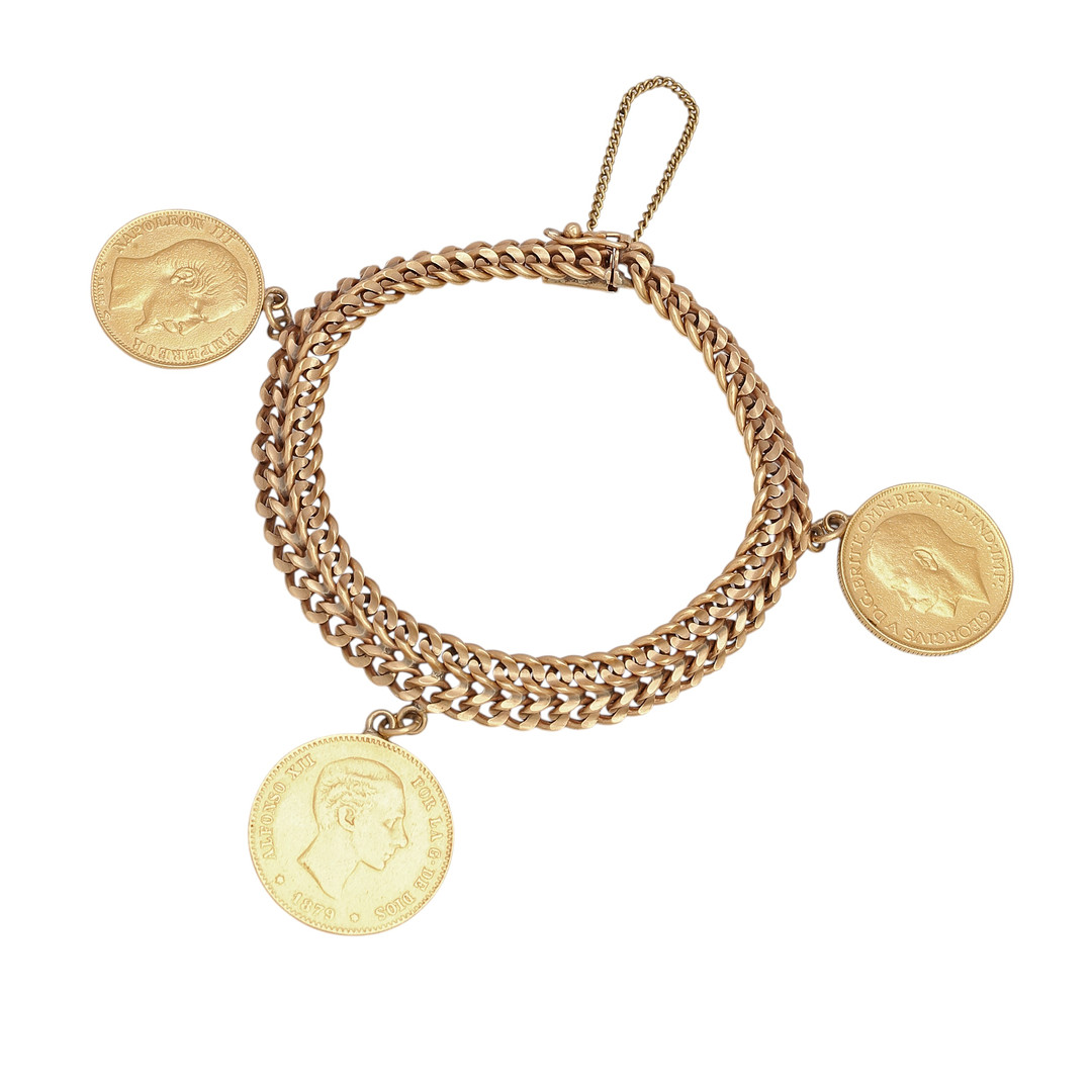 Gold bracelet with 3 coins.