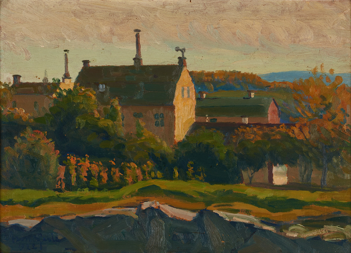 ARON  GERLE (1860-1930). "Höstdag från Hornskroken", signerad och daterad 1922, olja på pannå.