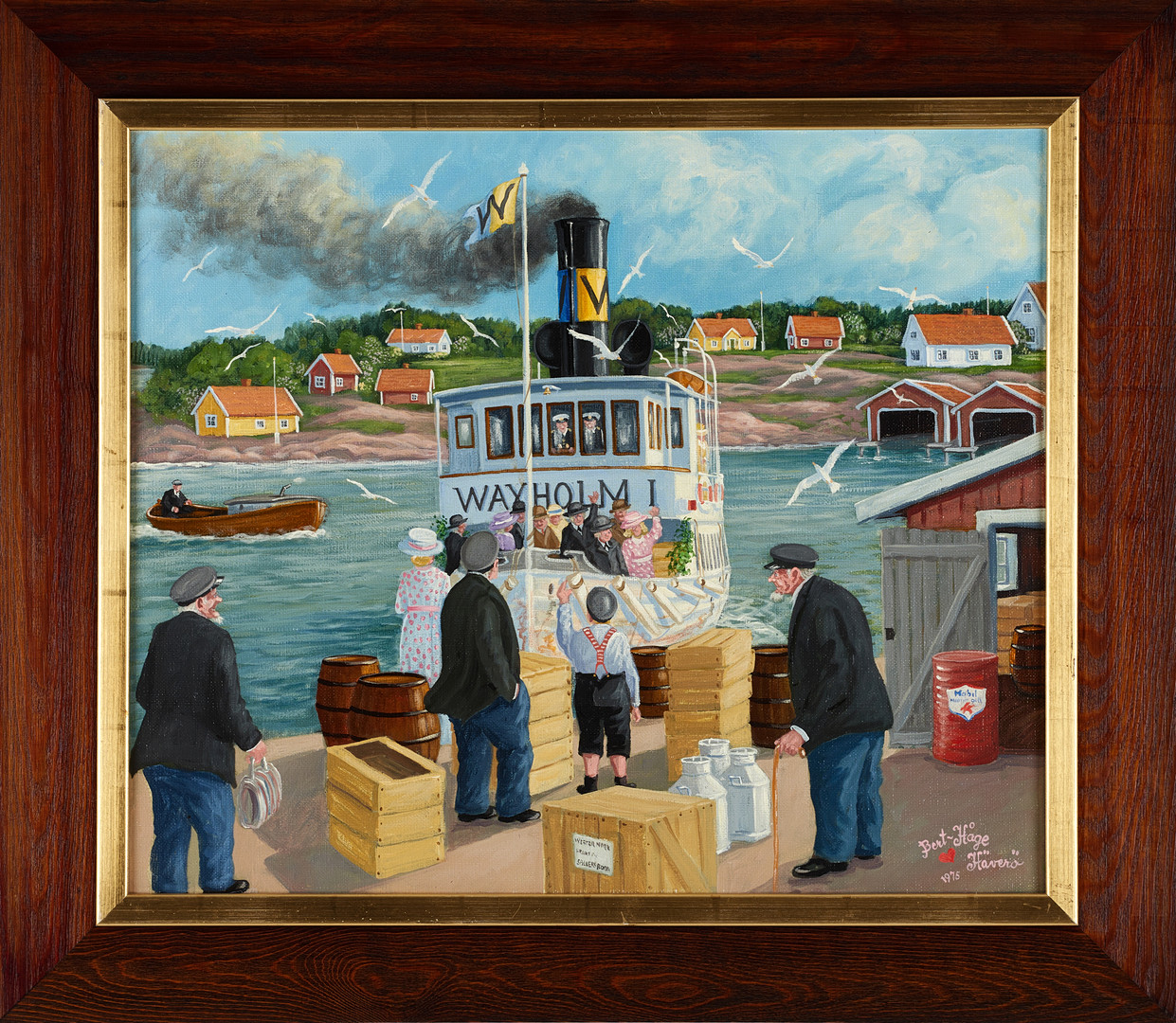 BERT HÅGE HÄVERÖ (SVERIGE, 1932-2014). "Waxholm I anländer med sommargäster", signerad, daterad 1975, olja på duk.