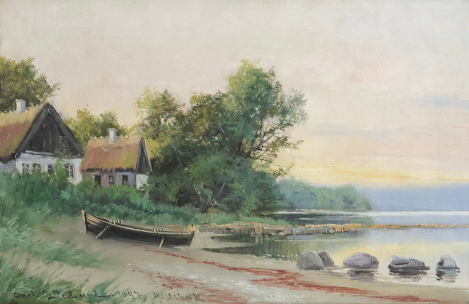 CARL O. J. LUND (F. KØBENHAVN 1857, D. SST. 1936). Kystparti fra Hellebæk. Signeret Carl O. J. Lund, 1897. Olie på lærred.