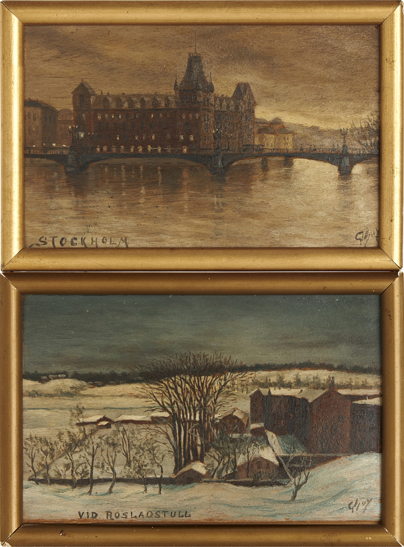 OIDENTIFIERAD KONSTNÄR (ca 1900), "Stockholm" & "Vid Roslagstull", signerade, olja på träpannå (2).