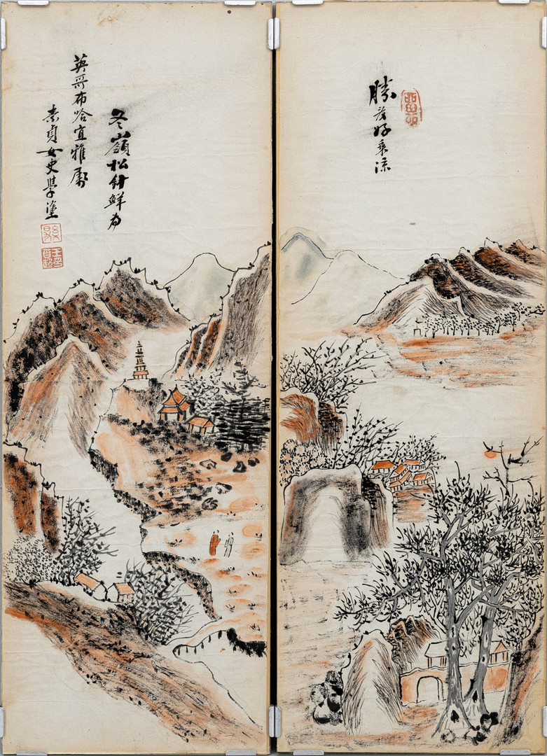 OIDENTIFIERAD KONSTNÄR. 2 st, tuschmålningar, kina, 1800/1900-tal.