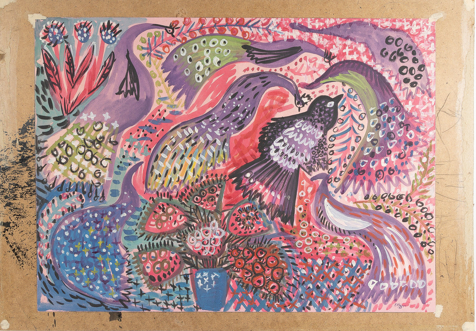 ELENA PRIDUVALOVA (UKRAINA, 1960). "Rosa fåglar", 1984, gouache.