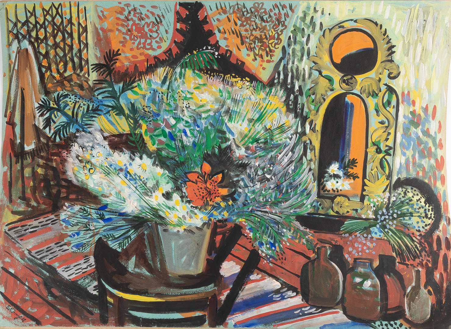 ELENA PRIDUVALOVA (UKRAINA, 1960). "Spegel", 1988, gouache på papper.