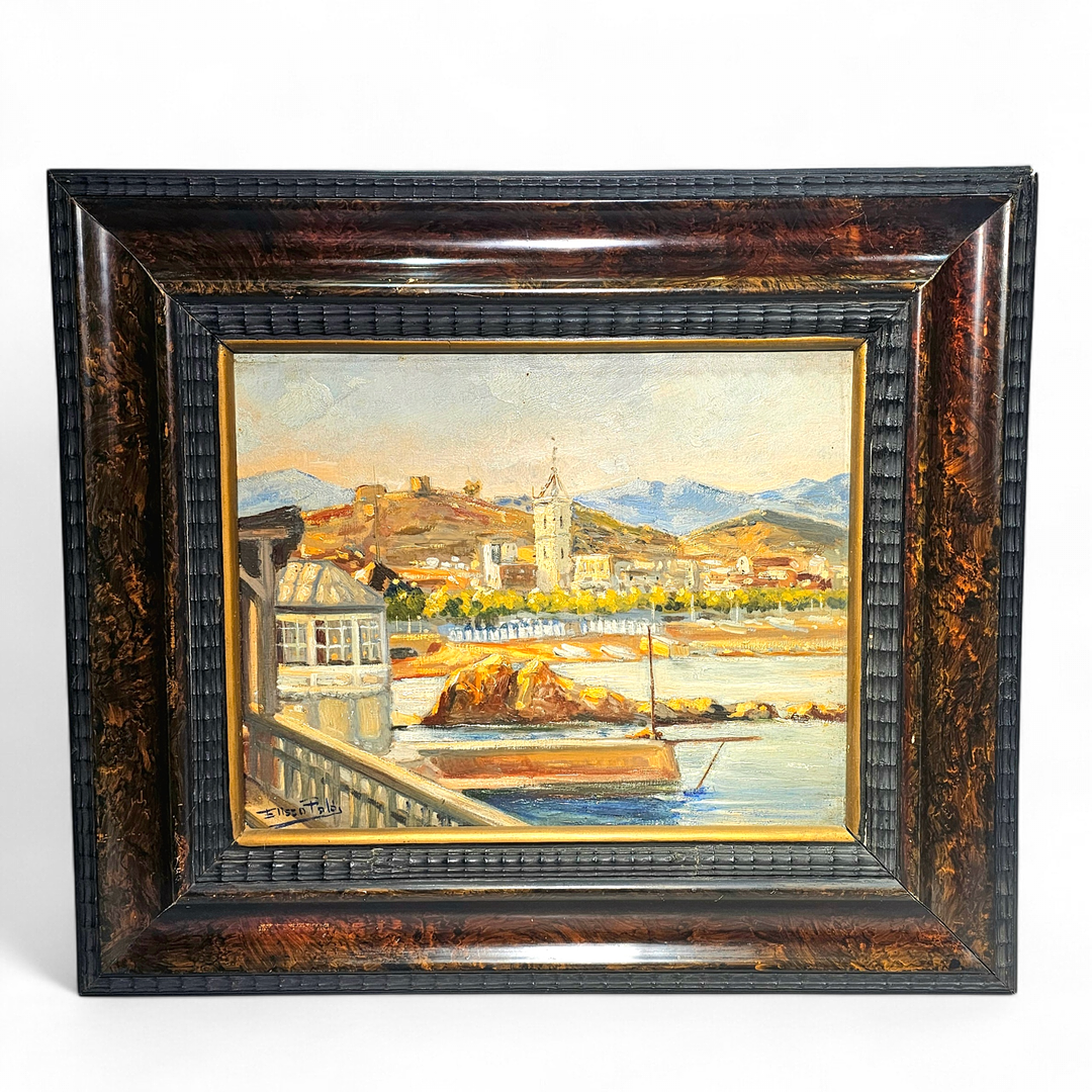 ELISEO PALÀ. "Sant Feliu de Guíxols", óleo sobre tabla.