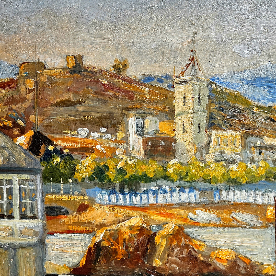 ELISEO PALÀ. "Sant Feliu de Guíxols", óleo sobre tabla.