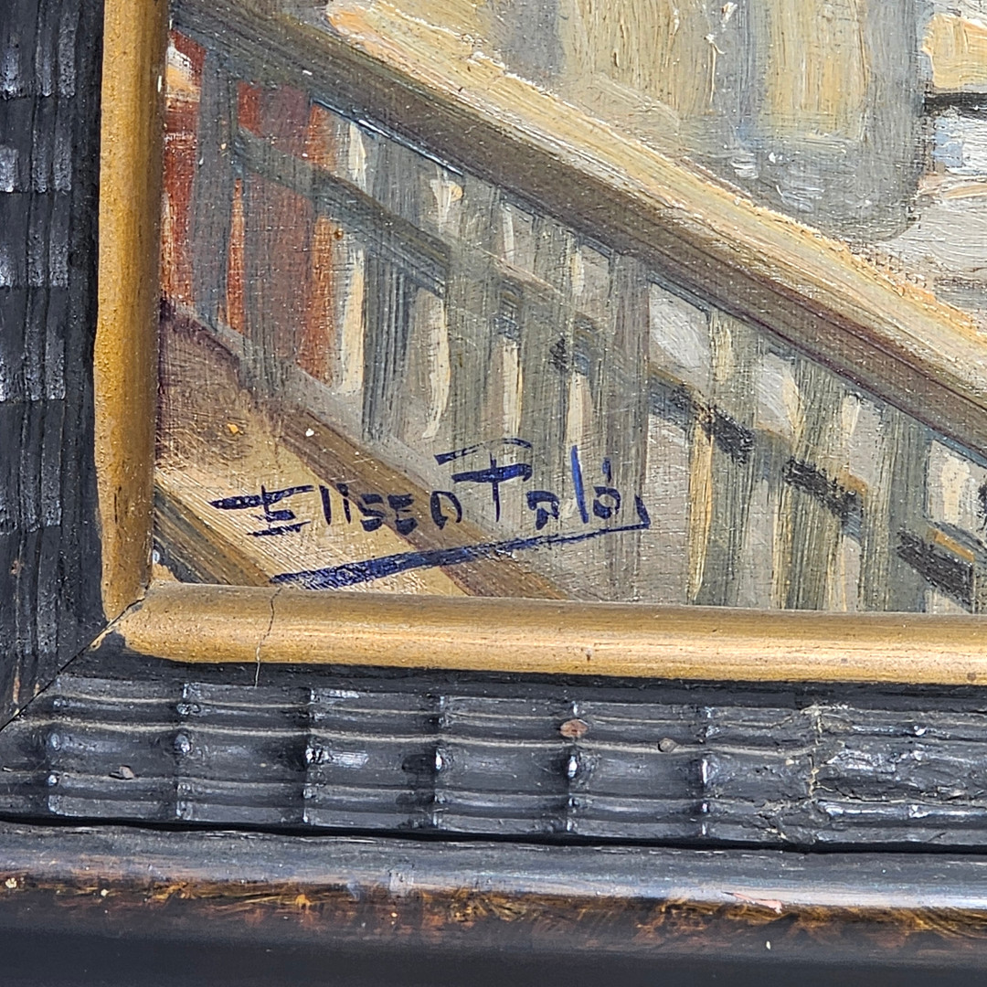 ELISEO PALÀ. "Sant Feliu de Guíxols", óleo sobre tabla.