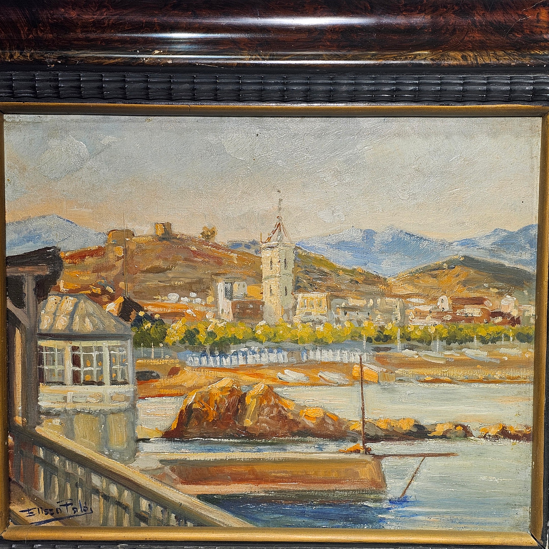 ELISEO PALÀ. "Sant Feliu de Guíxols", óleo sobre tabla.
