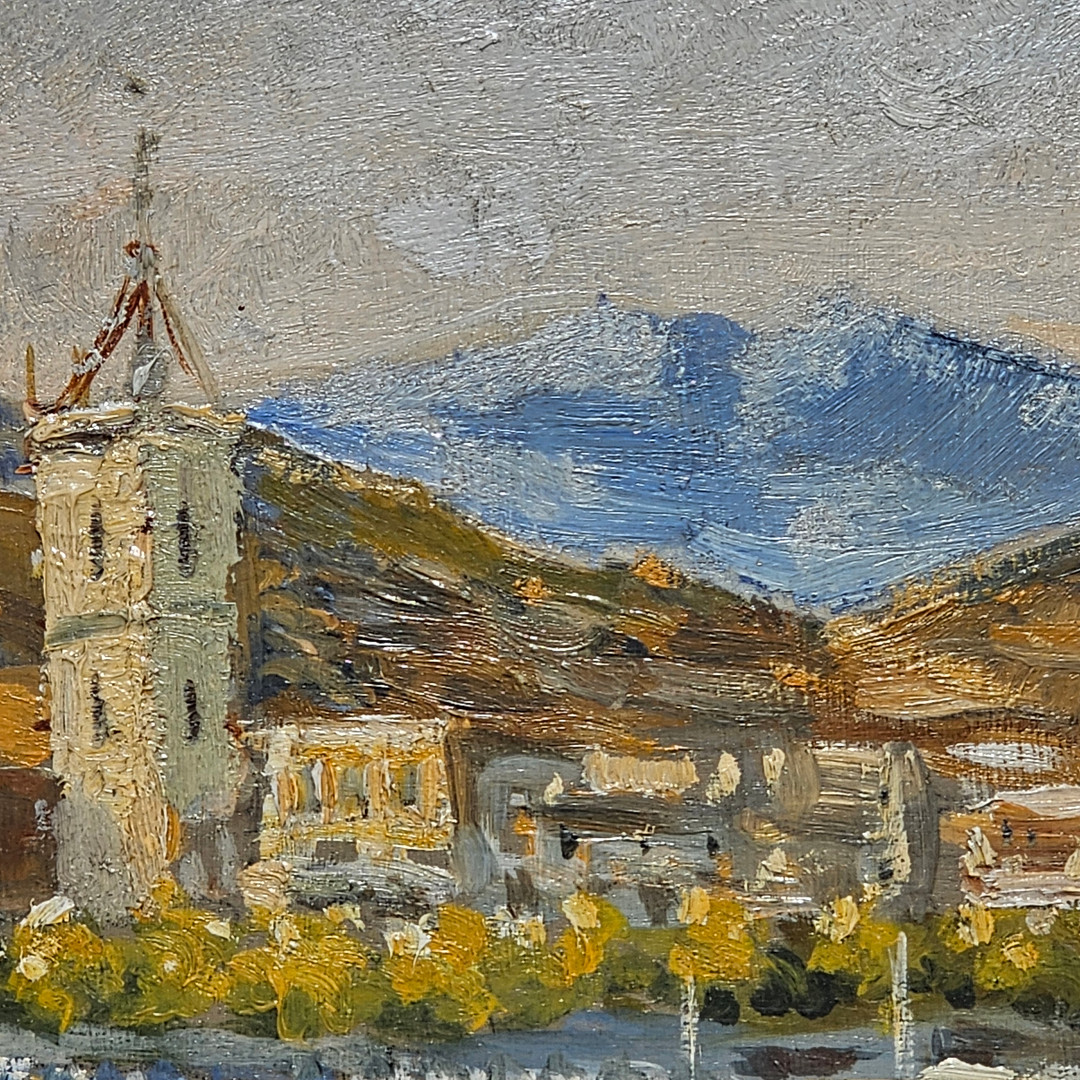ELISEO PALÀ. "Sant Feliu de Guíxols", óleo sobre tabla.