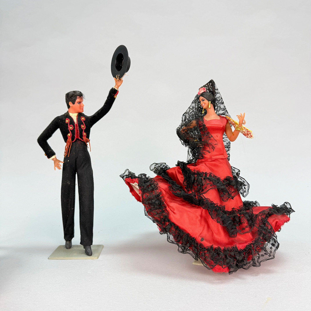 TJURFÄKTARE MED TJUR / FLAMENCODANSÖS, souvenir Spanien, 1900 tal.