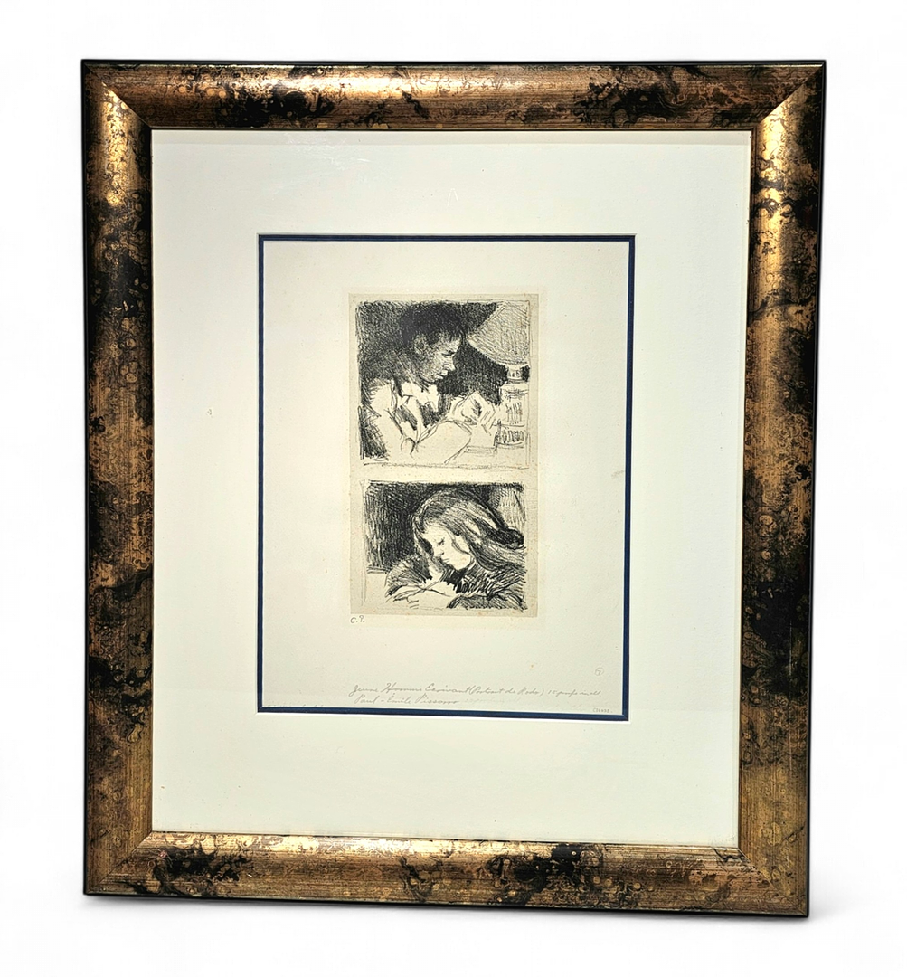 CAMILLE PISSARRO (1830-1903). SEGÚN. "Jeune Homme Écrivant" y "Paul-Émile Pissarro", dos grabados. Firmado C.P. sobre papel.