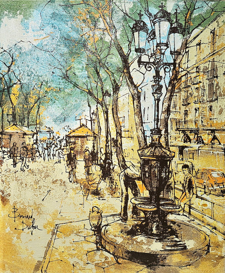 BERNARD DUFOUR (1922-2016). Font de Canaletes, óleo sobre lienzo.