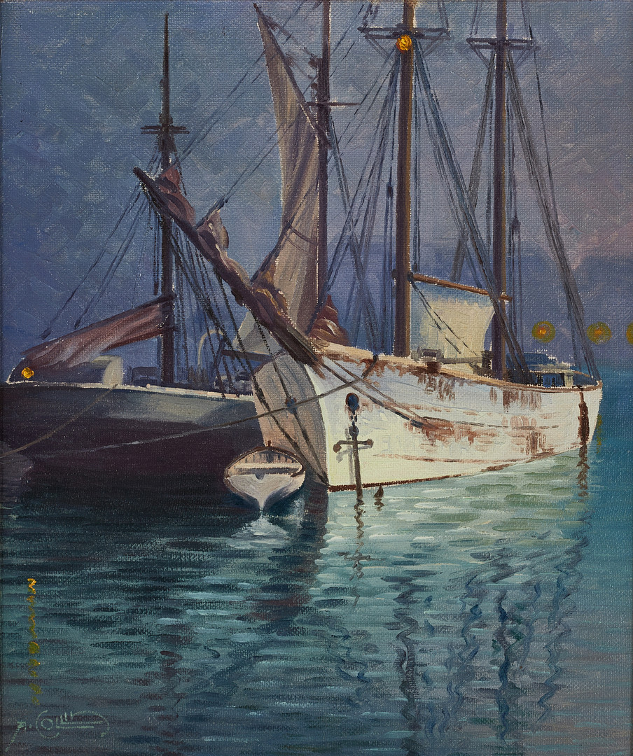 ALFRED COLLIN (Falun 1880-1944 Mälarhöjden), "Den vita skonaren", signerad, olja på pannå.
