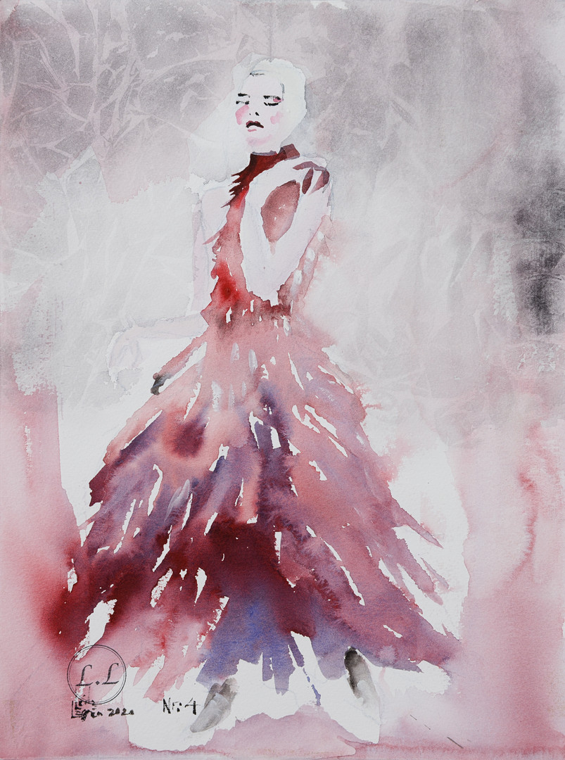 LEILA LAGRÉN. "Alexander McQueen, nr 4", blandteknik på papper, signerad samt daterad 2020.