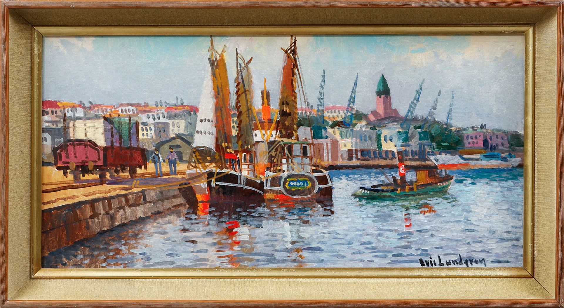 Göteborgs hamn, olja på duk, signerad.