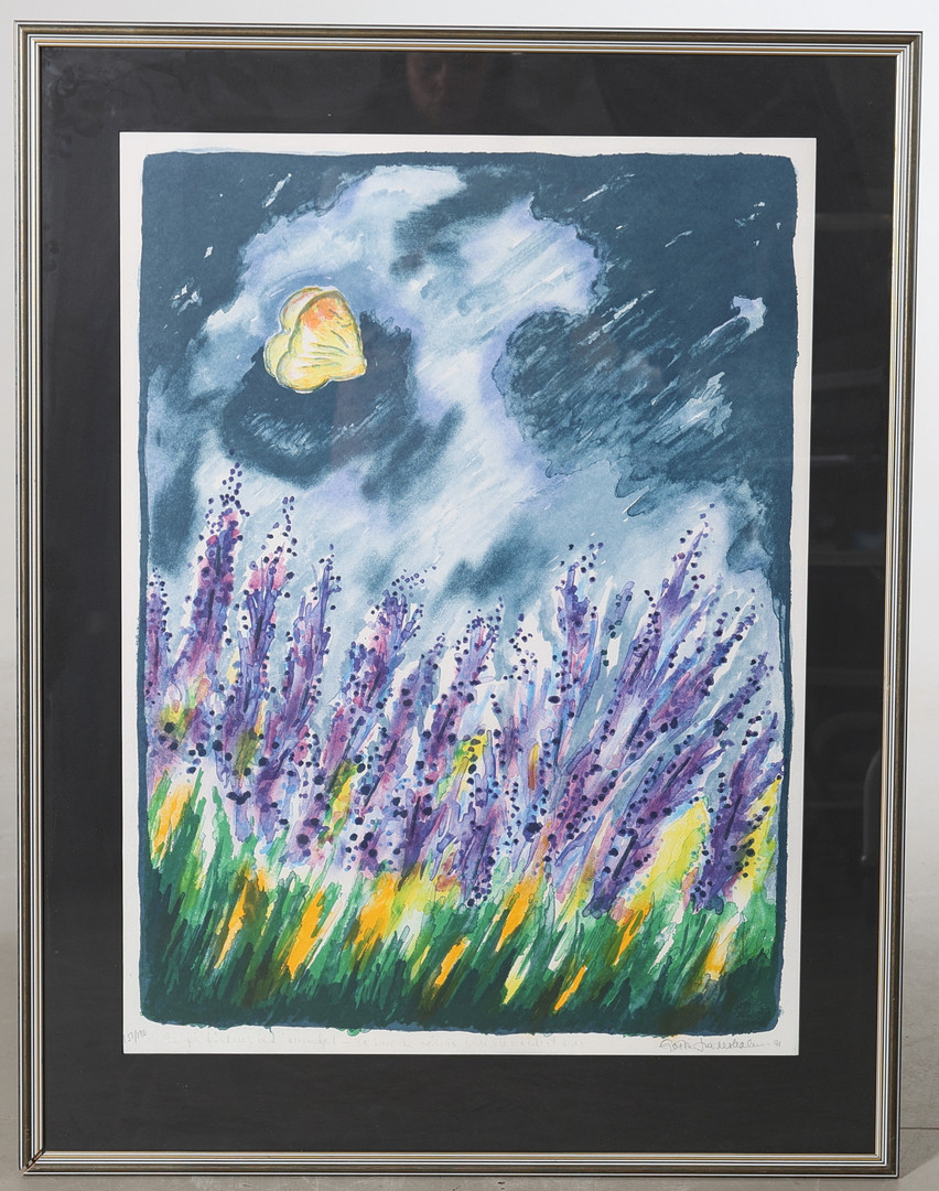 GÖSTA LINDERHOLM. Blomsteräng, litografi, signerad, daterad -91 samt numrerad 151/190.