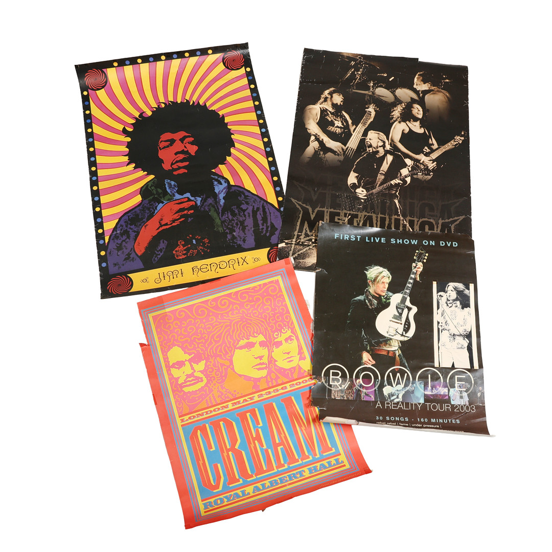 FOUR POSTERS. BOWIE, HENDRIX, CREAM & METALLICA (4).
