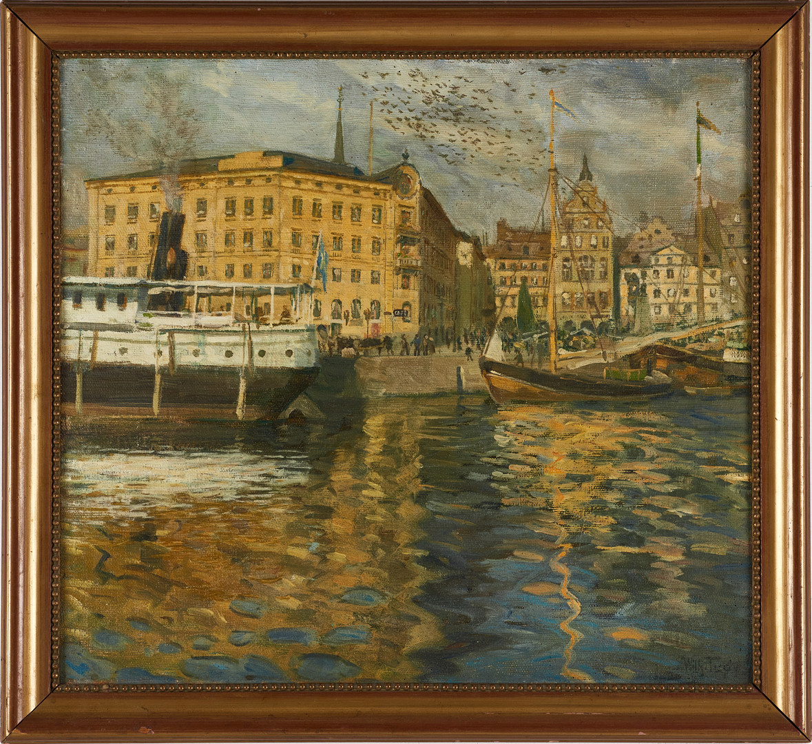 WILHELM TUPY. Kornhamnstorg, Gamla Stan, signerad, olja på duk.
